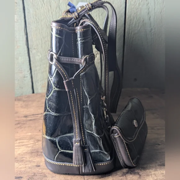 NWT Dooney and Bourke Croco Embossed Leather Green and Brown Bag - Picture 9 of 16